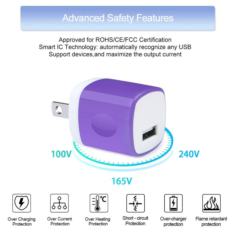 [Australia - AusPower] - Fast Charging USB Type C Wall Charger for Samsung Galaxy Note 20/10, S22 S21 S20 FE/Ultra 5G S20+ S10 A51 A71 A11 A01 A21 A20 A50, 5V/1A Single Power Adapter Charger Block Cube 6ft USB C Cable, 2Pack EB T(Purple) 