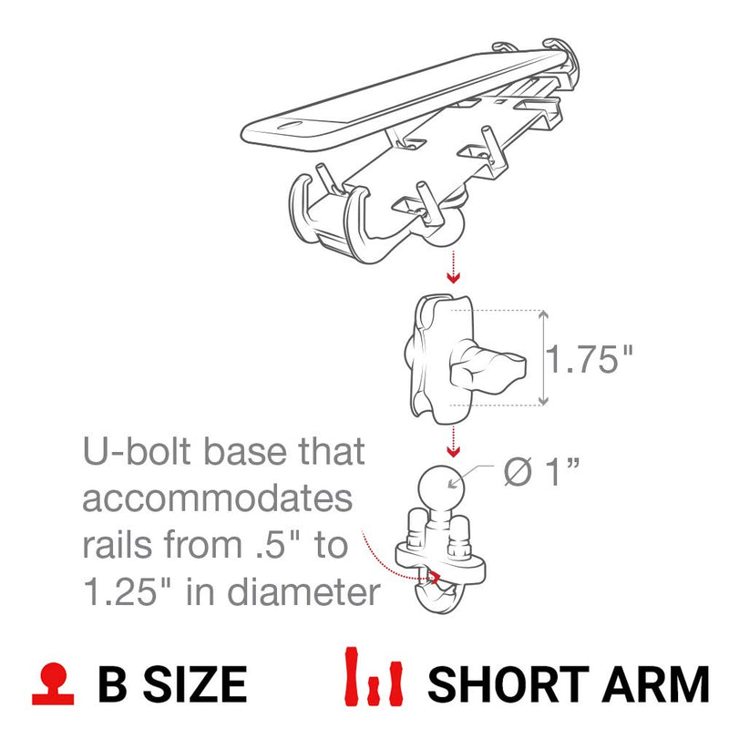 [Australia - AusPower] - RAM Mounts Quick-Grip Phone Mount with Handlebar U-Bolt Base RAM-B-149Z-A-PD3U with Short Arm for Motorcycle, ATV/UTV, Bike Small Phones 