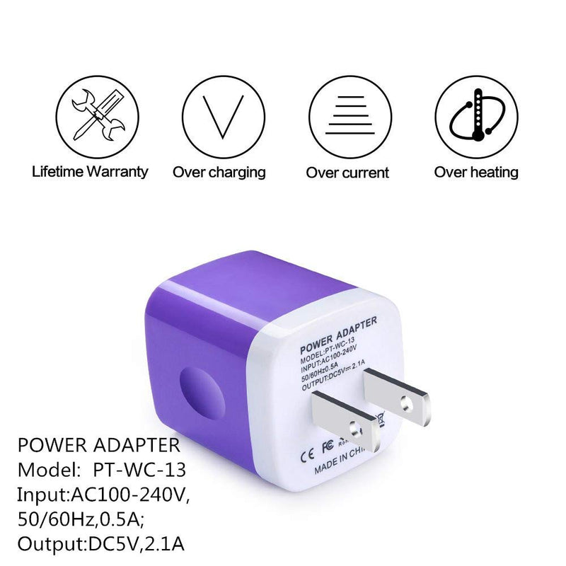 [Australia - AusPower] - 5 Pack USB Charger Wall Plug HUHUTA Dual Port 2.1A USB Phone Charger Adapter Block Box Replacement Fast Charging Plug Compatible for iPhone Xs, iPad, Samsung Galaxy S21 S20 S9, Google Pixel and More blue,green,black,rose,purple 