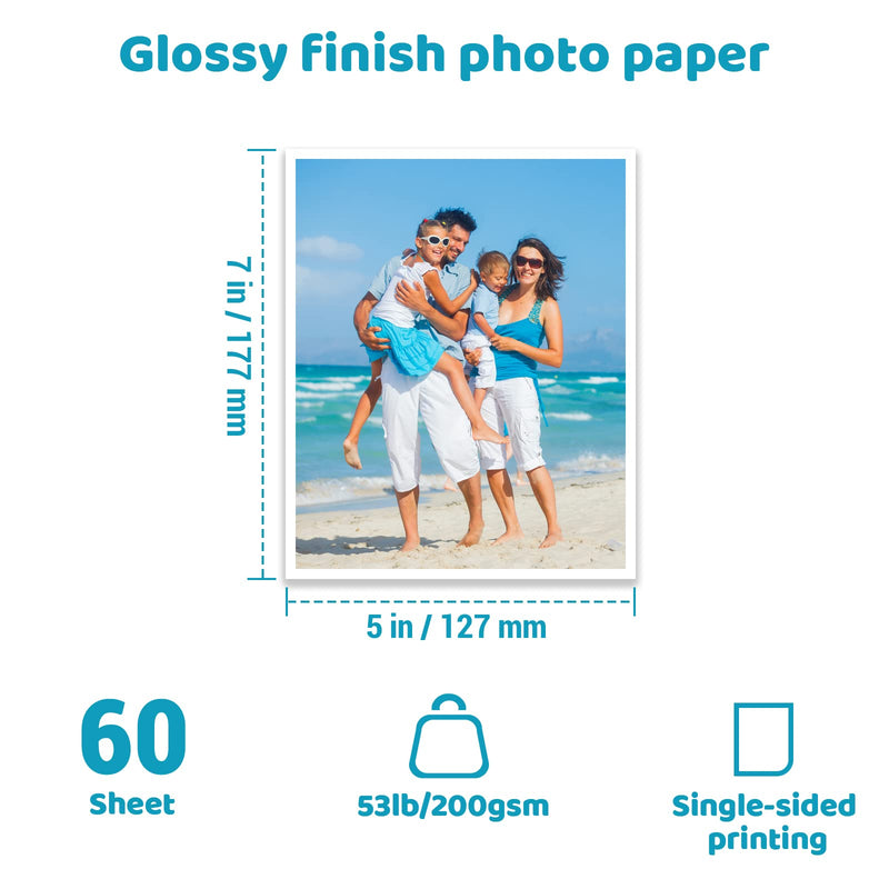 [Australia - AusPower] - (5X7 Photo Paper&Sign Holder)MaxGear Acrylic Sign Holder, 5 X 7 inches Clear Plastic Sign Holder&MaxGear Premium High-Gloss Photo Paper, 5"x7"(60 Sheets), 53lbs 200gsm, White 
