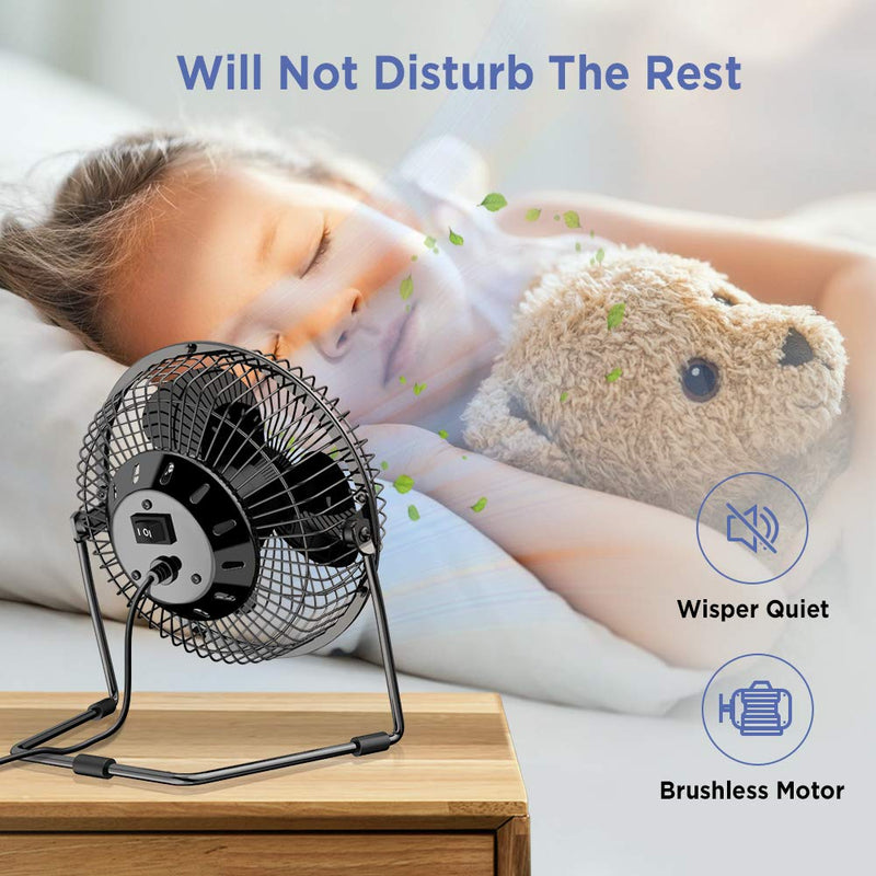 [Australia - AusPower] - EasyAcc 6 Inch USB Desk Fan, [ Small Quiet Powerful Metal Fan ] USB Powered Portable Fan, Strong Airflow& 360°Rotation Personal Table Cooling Fan with 2 Speed - Black (USB POWERED ONLY) 6" USB Fan 