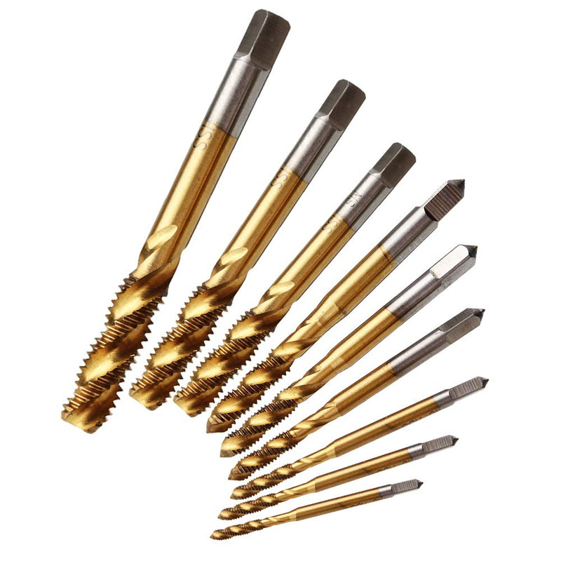 [Australia - AusPower] - Yakamoz 9pcs Machine Screw Tap Set Titanium Spiral Flute Drill Taps Metric M2 M2.5 M3 M4 M5 M6 M8 M10 M12 Thread Tapping Tool 