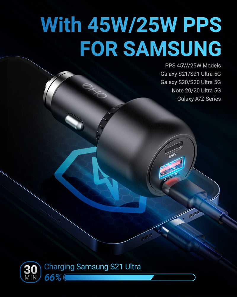 [Australia - AusPower] - USB C Car Charger for Samsung Galaxy S22/S22 Ultra/S22+, EHO 95W PD3.0 PPS 45W 25W Super Fast Charging Dual USB C Car Charger QC3.0 30W Cigarette Lighter Adapter for Laptops, Tablets, iPhone, MacBook Black 