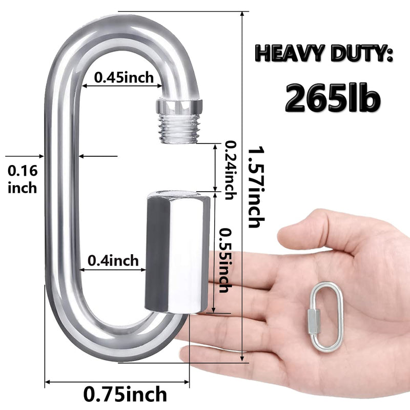 [Australia - AusPower] - Quick Link, Lsqurel 304 Stainless Steel D Shape Locking Carabiner Heavy Duty Repair Link Pets Keychain for Outdoor Traveling Equipment M4 M6 M8 Capacity 200lb 600lb 1200lb M4 10Pack 