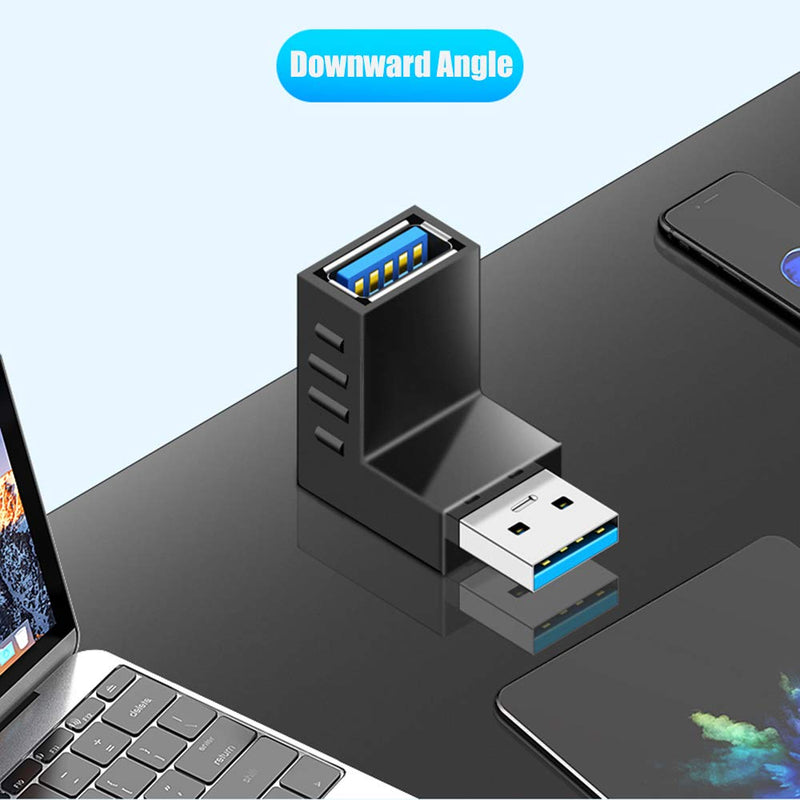 [Australia - AusPower] - Warmstor 4-Pack USB 3.0 Male to Female Adapter 90 Degree Up Angle and Down Angle USB Cable Extender Connector - Upgraded Version Max 2A Charging Speed 