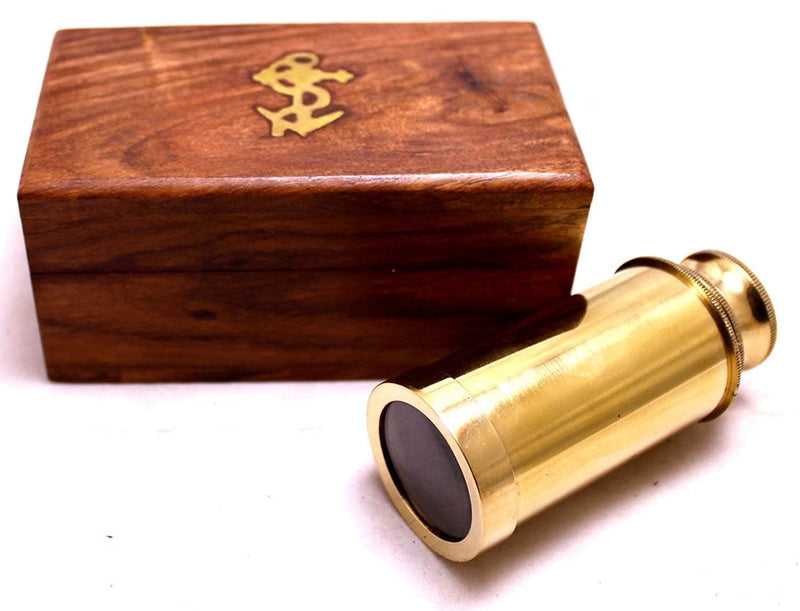 [Australia - AusPower] - Captains 6" Brass Handheld Mini Telescope with Wooden Box Nautical Collectibles 