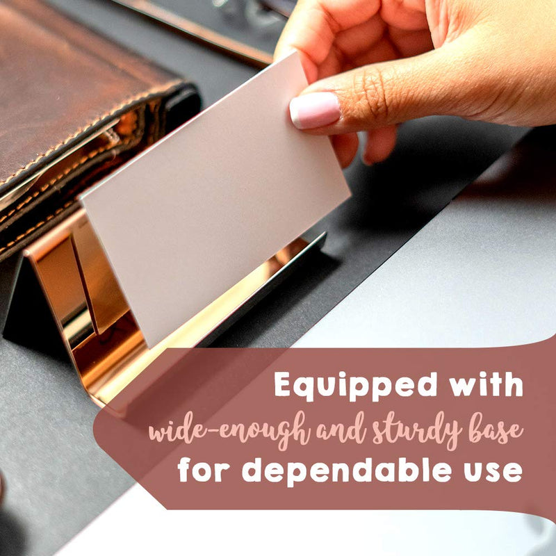 [Australia - AusPower] - Business Card Holder Rose Gold (3-Pack), 9 x 5 x 4.5 cm Stainless Steel Business Card Table Top Display Stand, Namecard Holder Desktop Organizer, Modern Rose Gold Desk Accessories for Corporate Desk 