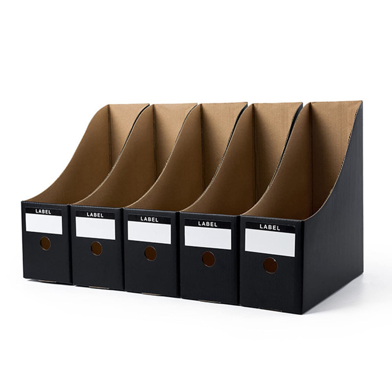 [Australia - AusPower] - 5Pcs Magazine File Holder , Sturdy Cardboard Folder Holder, Cardboard Book Box, Laminated Cardboard Book Box, Catalog and Magazine Storage Box with Labels (Black) Black 