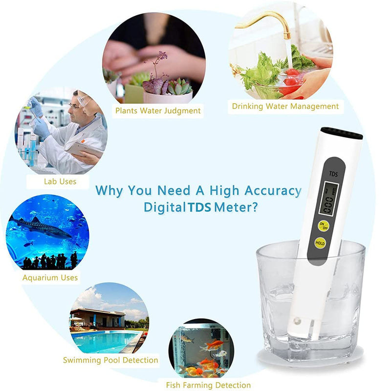 [Australia - AusPower] - TDS Tester, TDS Meter Tester LCD Pen Quality with 0-9990 PPM Measurement Range Portable, for The aquaculture Industry Hospitals Swimming Pools Household tap Water Quality Testing 