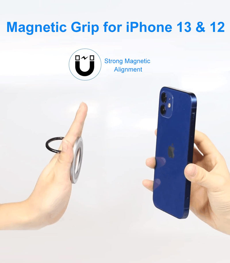 [Australia - AusPower] - Eleror Magnetic Phone Ring Grip for Magsafe-Function Built in Cases, Kickstand Holder Flexible and Detachable for iPhone 13, 12/12 Pro/12 Pro Max/12 Mini with Metal Plate (Silver) silver 