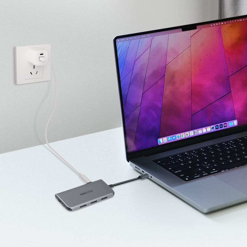 [Australia - AusPower] - KONNEK STEIN USB C Hub, 7 in 1 USB C to 4k or 2K HDMI Port, SD Micro SD 2.0 Slot, 3 USB A Ports, Power Delivery Type C Charging Port, Docking Station MacBook Pro XPS More Type C Devices 