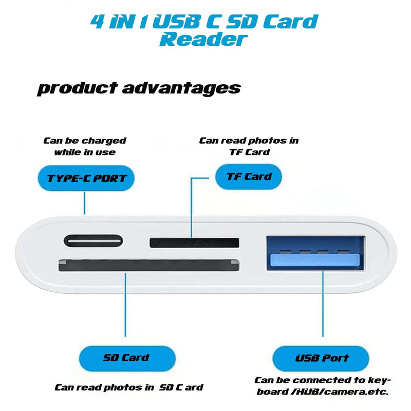 [Australia - AusPower] - USB C SD Card Reader Adapter, 4 in 1 USB Female OTG Adapter Compatible SD/TF Card,USB C to USB Camera Memory Card Reader Adapter for New Pad Pro MacBook Pro and More UBC C Devices 