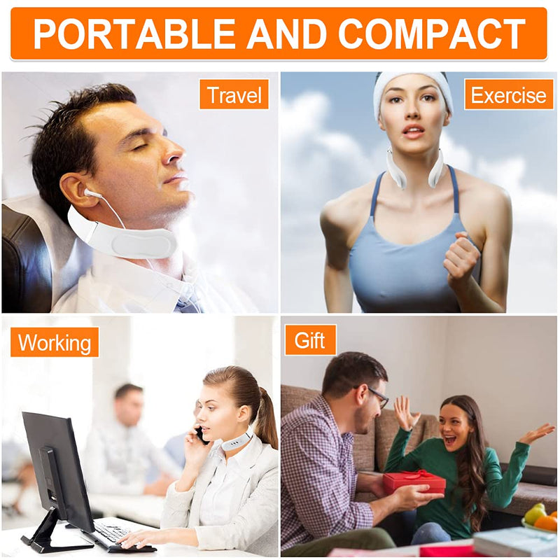 [Australia - AusPower] - Neck Massager with Heat-Congshin Intelligent Portable Neck Massager for Pain Relief, Cordless Pulse Neck Massager with Voice Broadcast & 6 Modes 16 Levels Intensity Massage for Office Home Outdoor Use 