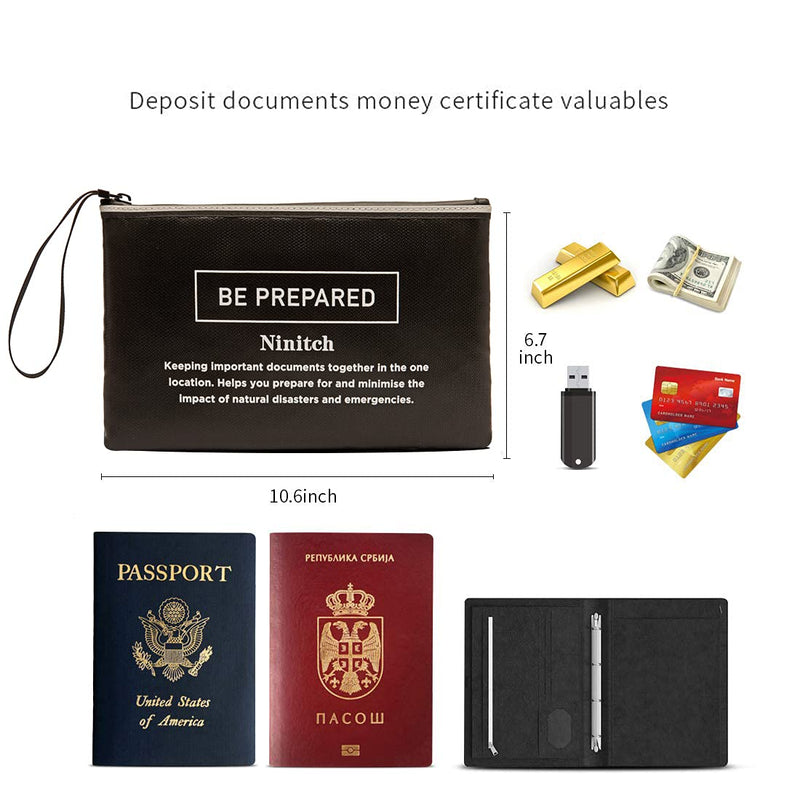 [Australia - AusPower] - Fireproof Money Bag,Bank Bag Fireproof and Waterproof Cash Bag with Zipper Closure, Fireproof Safe Storage Bag Envelope, Suitable for documents, Bank Inventory, Passport (Black, M) Black Medium 