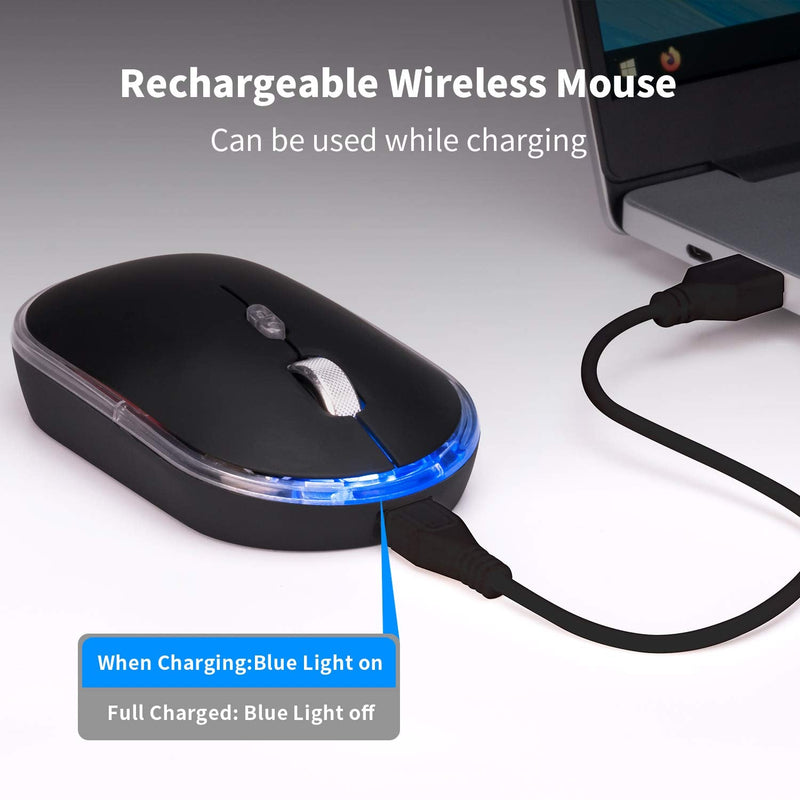 [Australia - AusPower] - Wireless Backlit Mouse LED Silent Rechargeable Battery with Optical Backlight Switch Compatible Mac Windows 7/8/10 for PC Laptop(Black) black 