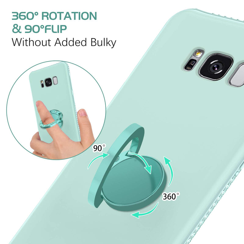 [Australia - AusPower] - DOMAVER Samsung Galaxy S8 Case 360° Ring Holder Kickstand (Support Car Mount) Slim Silicone Soft Rubber Microfiber Lining Cushion Rhinestone Bumper Protective Phone Cover for Samsung S8, Light Green 