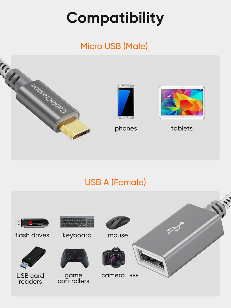 [Australia - AusPower] - CableCreation Micro USB 2.0 OTG Cable Braided On The Go Adapter Micro USB Male to USB Female Compatible with Samsung S7, Flash Drive, Mouse, Keyboard, Game Controller, Aluminum Space Gray 