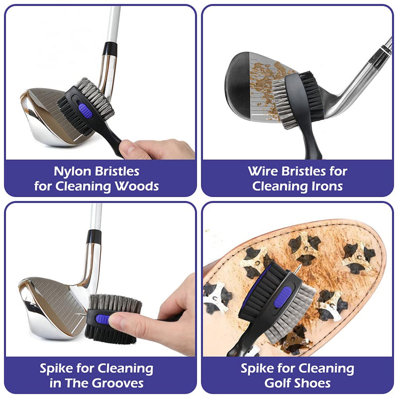 [Australia - AusPower] - THIODOON 2 Pack Golf Club Brushes and Groove Cleaner Oversized Golf Brush Head and Retractable Spike Super Non-Slip Handle Comfortable Grip Golf Club Cleaner 