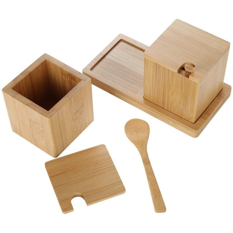 [Australia - AusPower] - Lily's Home Bamboo Wood Salt and Pepper Spice Serving Bowl Box with Spoons and Tray 