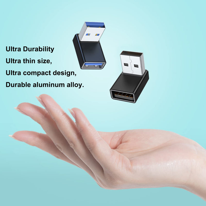 [Australia - AusPower] - AreMe 90 Degree USB 3.0 Adapter 2 Pack, Up and Down Angle USB A Male to Female Converter Extender for PC, Laptop, USB A Charger, Power Bank and More (Black) Up/Down Black 