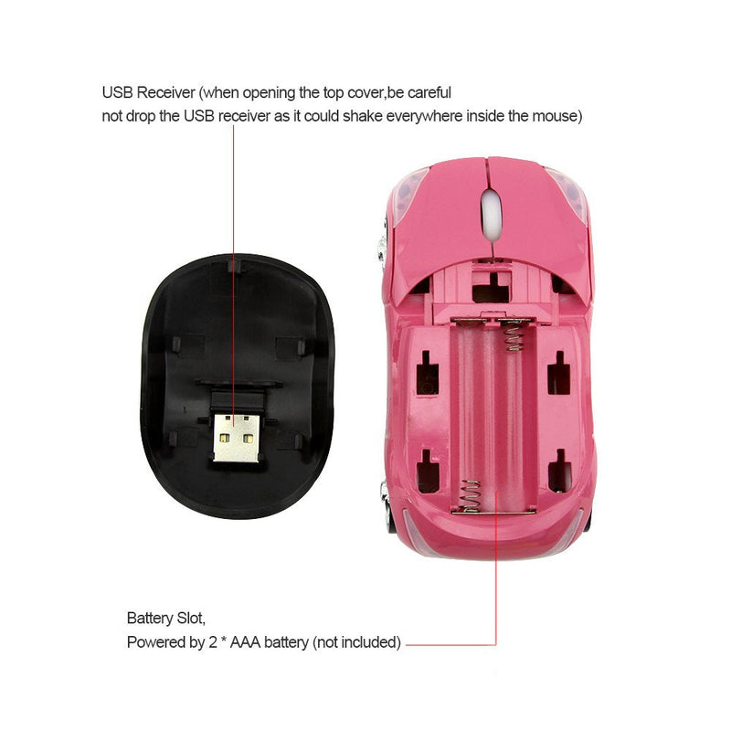 [Australia - AusPower] - Cool 3D Sport Car Shape Mouse 2.4GHz Wireless Mouse Optical Ergonomic Gaming Mice Mini Small Office Mouse with USB Receiver for PC Laptop Computer for Kids Girls,1600DPI 3 Buttons(Pink) pink 