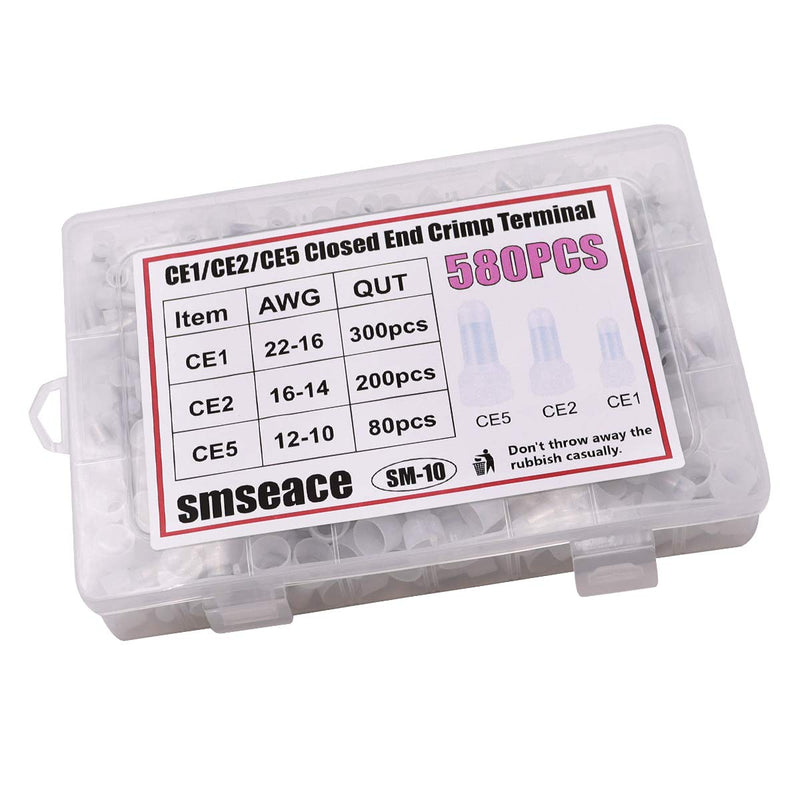 [Australia - AusPower] - smseace 580PCS Closed End Crimp Terminal 22-16/16-14/12-10 AWG Protective Closed End Wire Cap Crimp Connector SM-10 