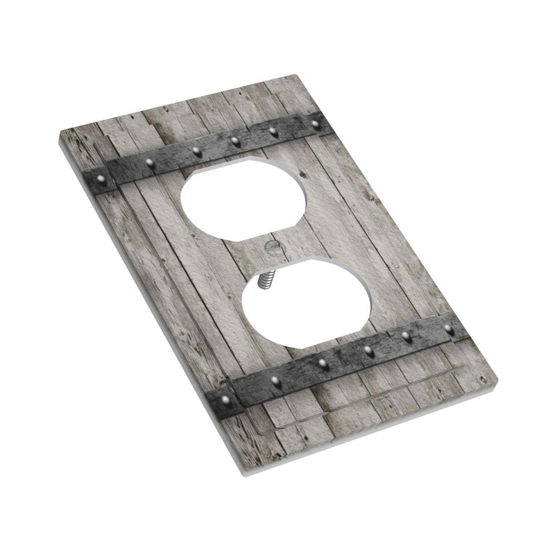 [Australia - AusPower] - Outlet Cover 1 Gang Old Distressed Barn Door Gray Natural Grey Wood Grain Light Switch Cover Single Duplex Wall Plate Covers Switchplate Covers Electrical Faceplate For Country Bedroom Decor(2 PACK) 1 Gang Duplex(2 pack) 