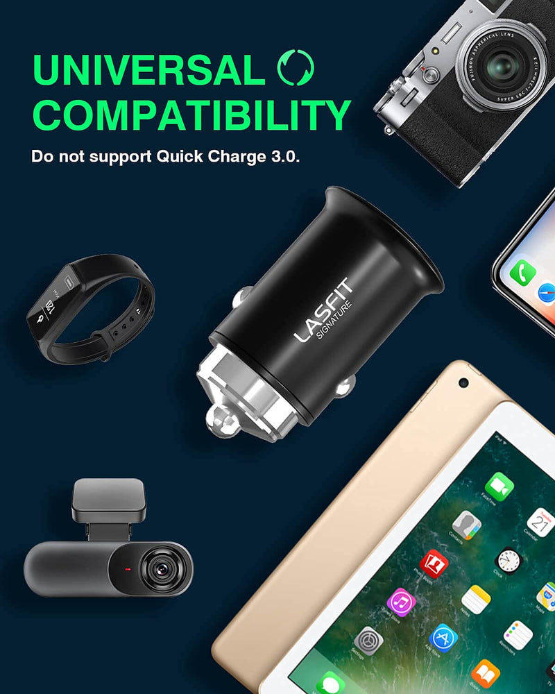 [Australia - AusPower] - USB Car Charger, LASFIT Mini All Metal 24W Dual USB-A Port USB Car Charger Adapter Car Cigarette Lighter Charger for iPhone, iPad, Android, Tablet or Other USB Devices (QC Charge Not Supported) 