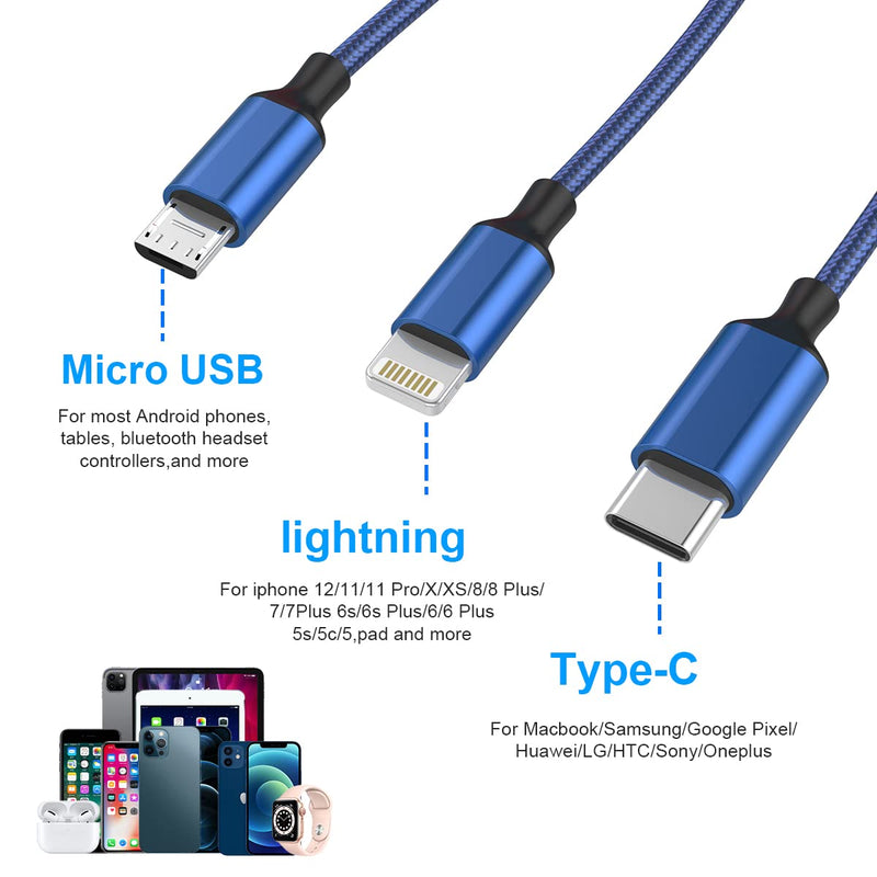 [Australia - AusPower] - Universal 3 in 1 iPhone Charging Cable 1.8M/6Ft USB Charging Cord Mfi Lightning Cable Adapter for CarPlay Type-C/Micro USB Cable for Android/iPhone... 