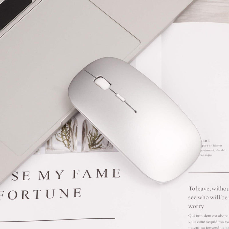 [Australia - AusPower] - Ultra-Thin 2.4G Office Wireless Mouse Mute Charging Mouse Notebook Home Mouse with USB Receiver Compatible for Notebook, PC, Laptop, Computer, MacBook (Silver) Silver 