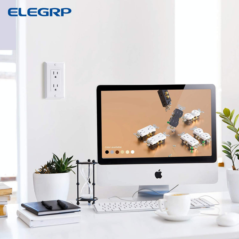 [Australia - AusPower] - ELEGRP Decorator Receptacle, 15A 125V Standard Electrical Wall Outlet, 2 Pole 3 Wire, Non- tamper Resistant, NEMA 5-15R, Self-Grounding Residential Grade Outlet, UL (Glossy White, 10 Pack) Decorator Outlet 