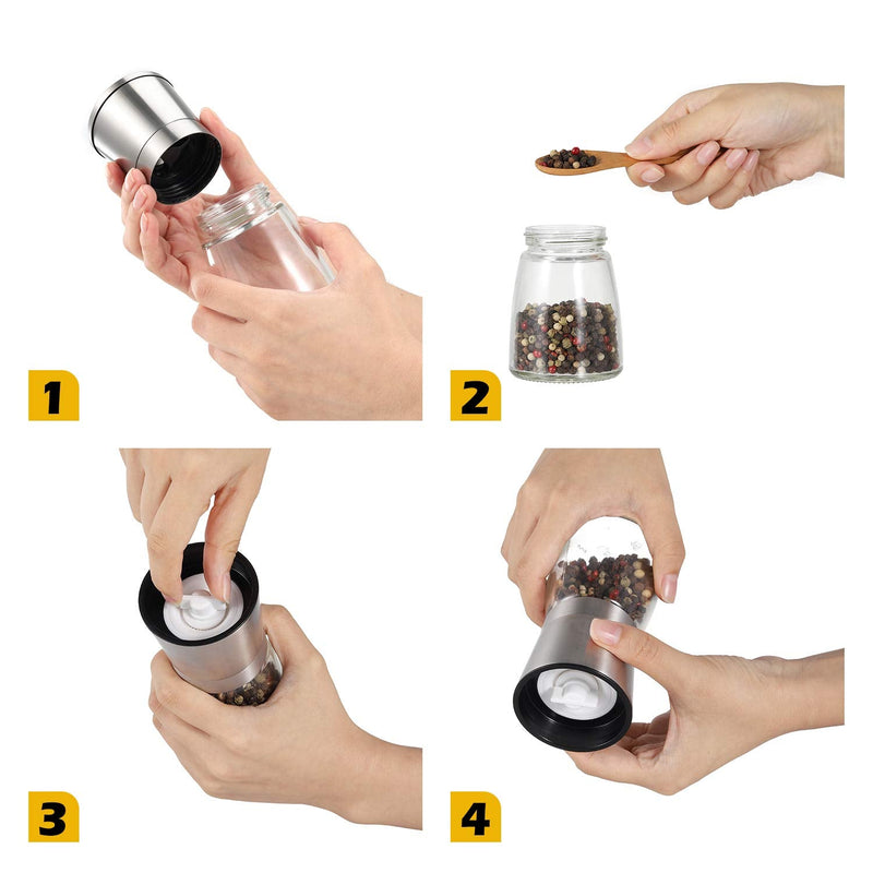 [Australia - AusPower] - Salt and Pepper Grinder Set - Adjustable Stainless Steel Spice Ceramic Grinders Mill Shaker for Kitchen Table - Stainless Steel color Stainless steel grinders 