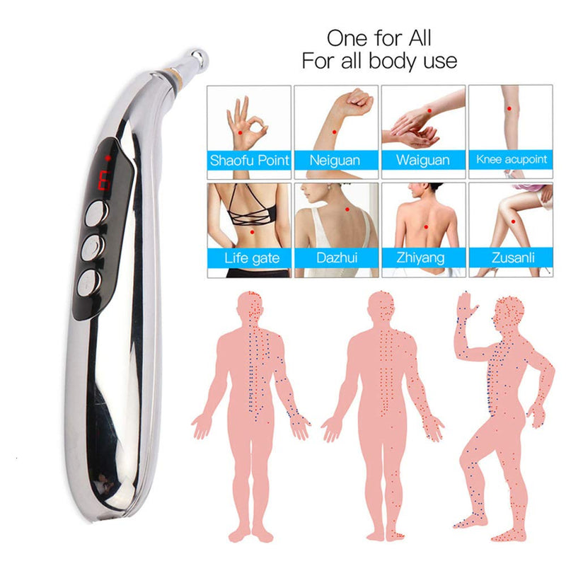 [Australia - AusPower] - 3-in-1 Acupuncture Pen Electronic Acupuncture Massage Pen with 3 Massage Heads and 2 Massaging Gel USB Rechargeable Meridian Energy Pen for Pain Relief 