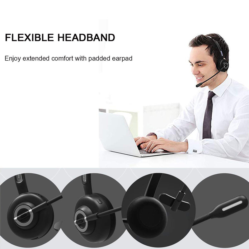 [Australia - AusPower] - Trucker Bluetooth Headset RAOPINGX Wireless Headset with Microphone Over The Head Headphones with Noise Cancelling Sound On Ear Car Earphones Office Earpiece for Cellphone Call Center Bluetooth V5.0 