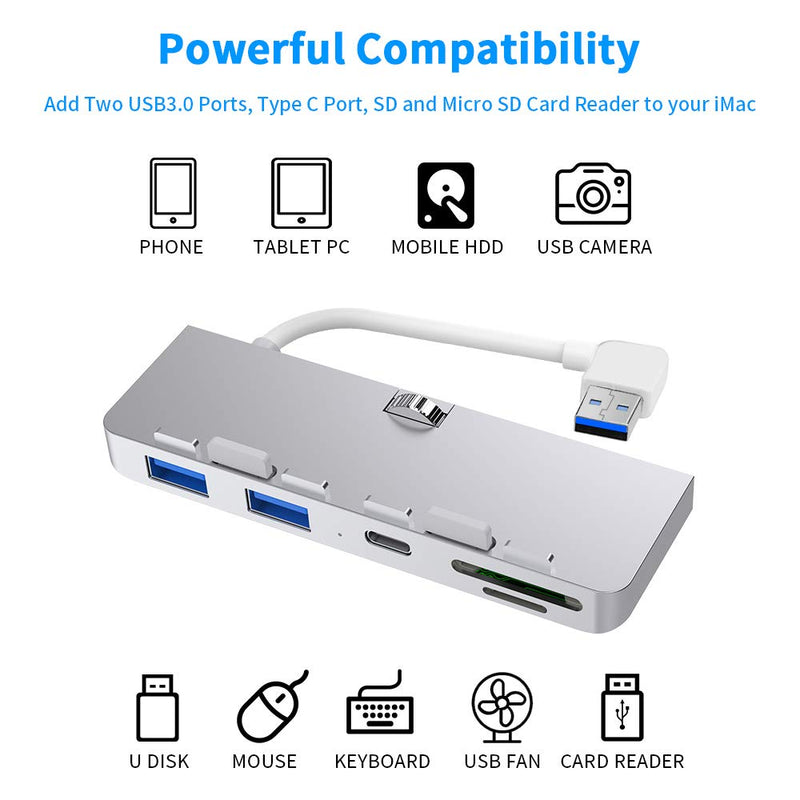 [Australia - AusPower] - iMac Memory Card Reader, Rocketek Aluminum 3-Port USB 3.0 Hub Adapter with USB-C Data Port, 2 USB 3.0 Port, SD/Micro SD Card Reader Combo USB 3.0 Clamp Hub Pro - Compatible with 2017 iMac and iMac Pro 