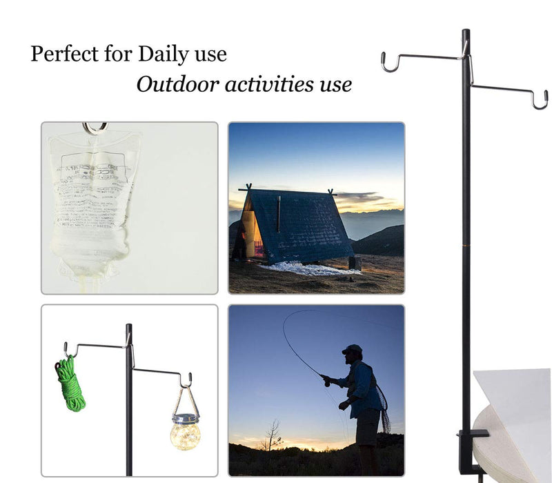 [Australia - AusPower] - Hikeman Folding Lantern Stand Pole Portable Lamp Stand Hook Collapasible Light Stand Holder for Camping Fishing Picnic BBQ Outdoor Activities Black 