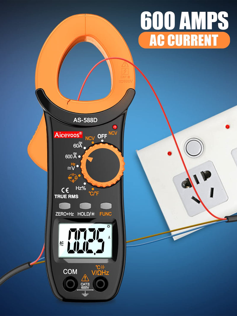 [Australia - AusPower] - Aicevoos 588D Digital Clamp Meter Multimeter 6000 Counts Amp Voltage Tester Auto-ranging, Measures Current Voltage Temperature Capacitance Resistance Diodes (AC/DC Current) AC/DC Current 