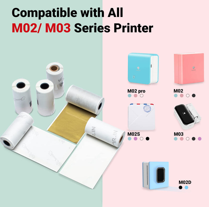 [Australia - AusPower] - PokeLabel M02 M02S Printer Paper, Self-Adhesive Thermal Printer Paper Set, Compatible with Phomemo M02 / M02D / M02 Pro / M03 Series Printers, 50mm-53mm Width, 2.5m-3.5m Length (Gold/Matte/White) Paper-Gold/Matte/White 