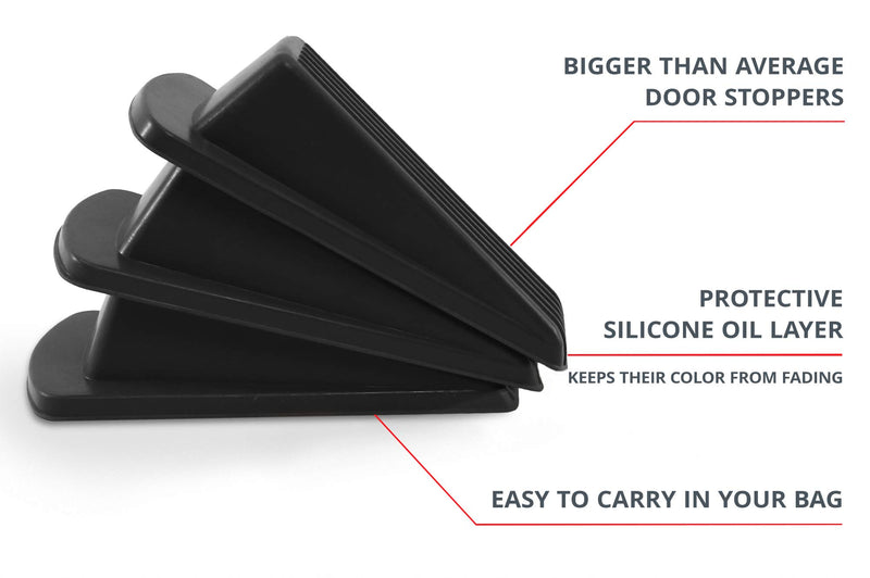 [Australia - AusPower] - Home Premium Rubber Door Stop - Large Door Stopper Wedge, Multi Surface Design (4 Pack, Black) 4 Pack 