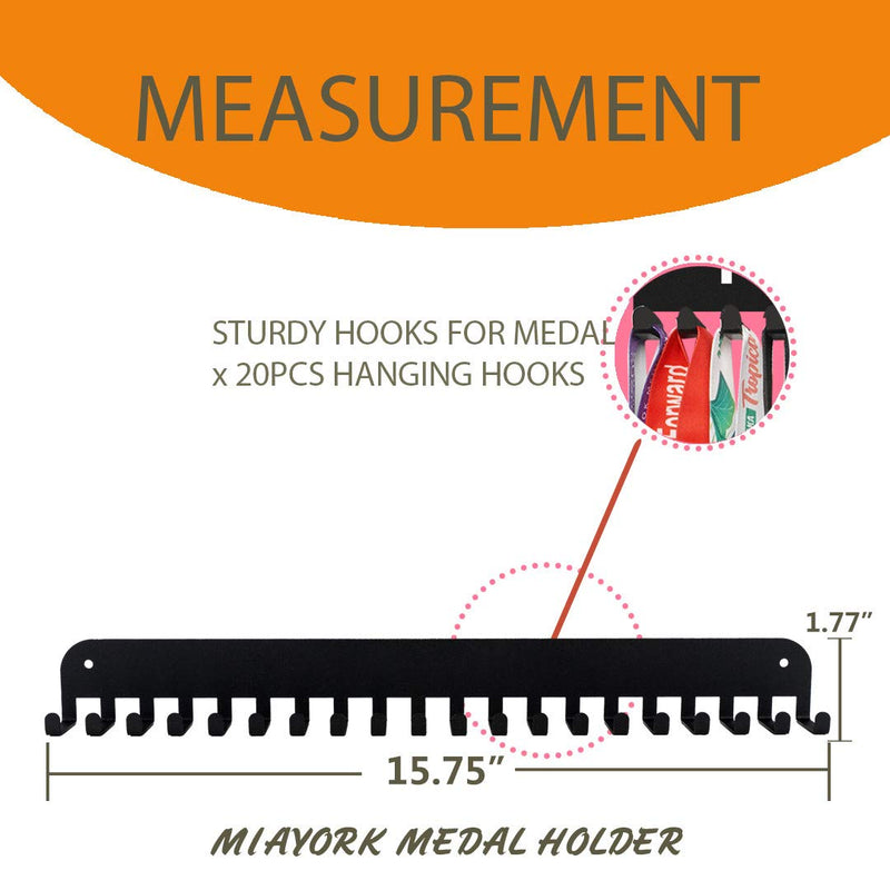 [Australia - AusPower] - Miayork Medal Holder Display Hanger Rack Frame - Sturdy Wall Mount Medals Easy to Install-20PCS Hooks Black 