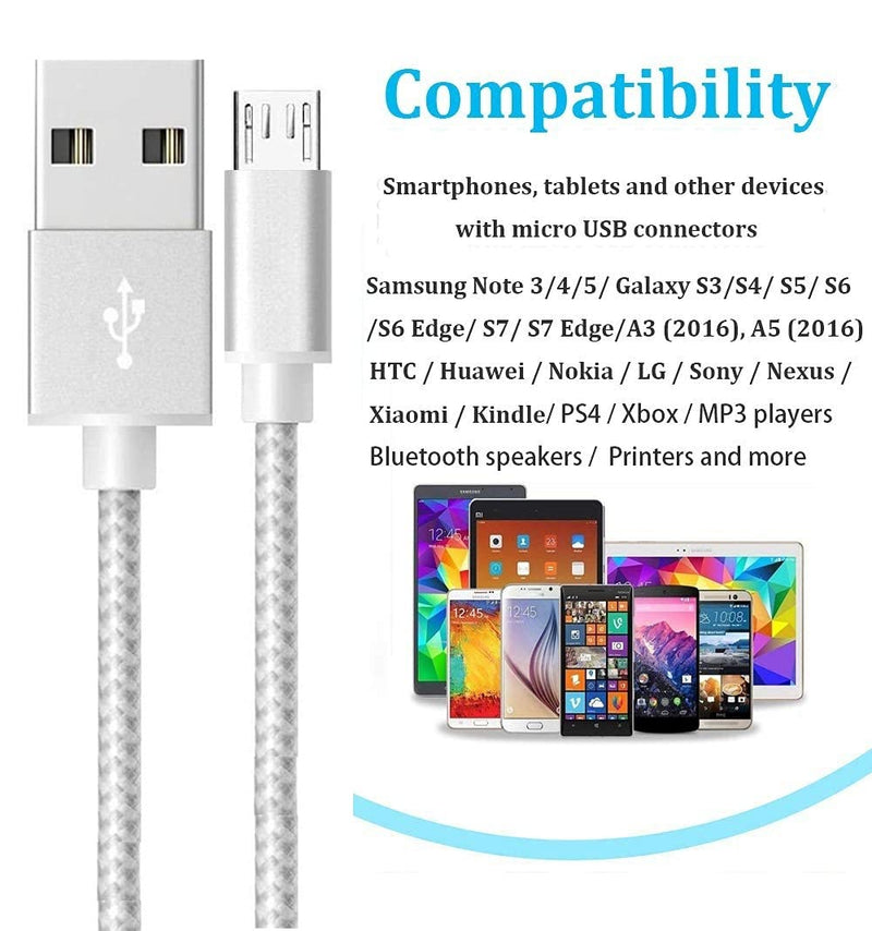 [Australia - AusPower] - Micro USB Charger 10W with 2 Pack-6ft Micro USB Cable Compatible with Samsung Galaxy S7 S6 J8 J7V J8, J7 Note 5,PS4,Camera,LG K40, Moto G5, Tablet white 