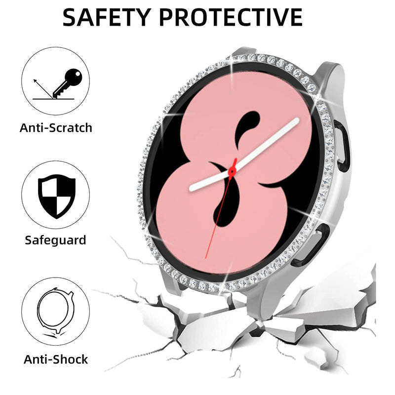 [Australia - AusPower] - Wiskii 5 Pack Bling Case Compatible for Samsung Galaxy Watch 4 44mm Crystal Rhinestone Screen Protector, Hard PC Sparkle Diamond Protective Face Cover with Built-in Tempered Glass Black/Silver/Clear/Rose Gold/Pink 44 MM 