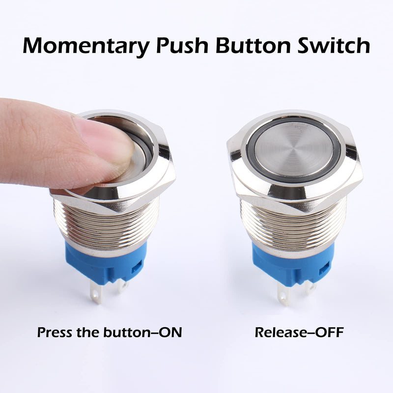 [Australia - AusPower] - DMWD 2PCS 19MM 3/4’’ Momentary Push Button Switch 12V-24V Ring Led 1NO 1NC Self-Reset ON/Off Metal Shell Waterproof with Wire Socket(IP66,Red Led) Red 19mm with Socket 2sets 