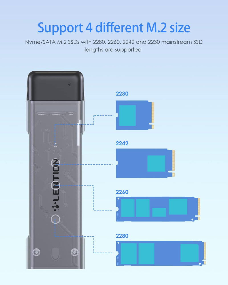 [Australia - AusPower] - LENTION USB C to NVMe & SATA M.2 SSD Enclosure, USB 3.1 Gen 2 M Key & B&M Key Hard Drive Adapter, Supports UASP for SSD Size 2280/2260/2242/2230, Compatible Mac OS, Windows, More (CB-C9E, Space Gray) 