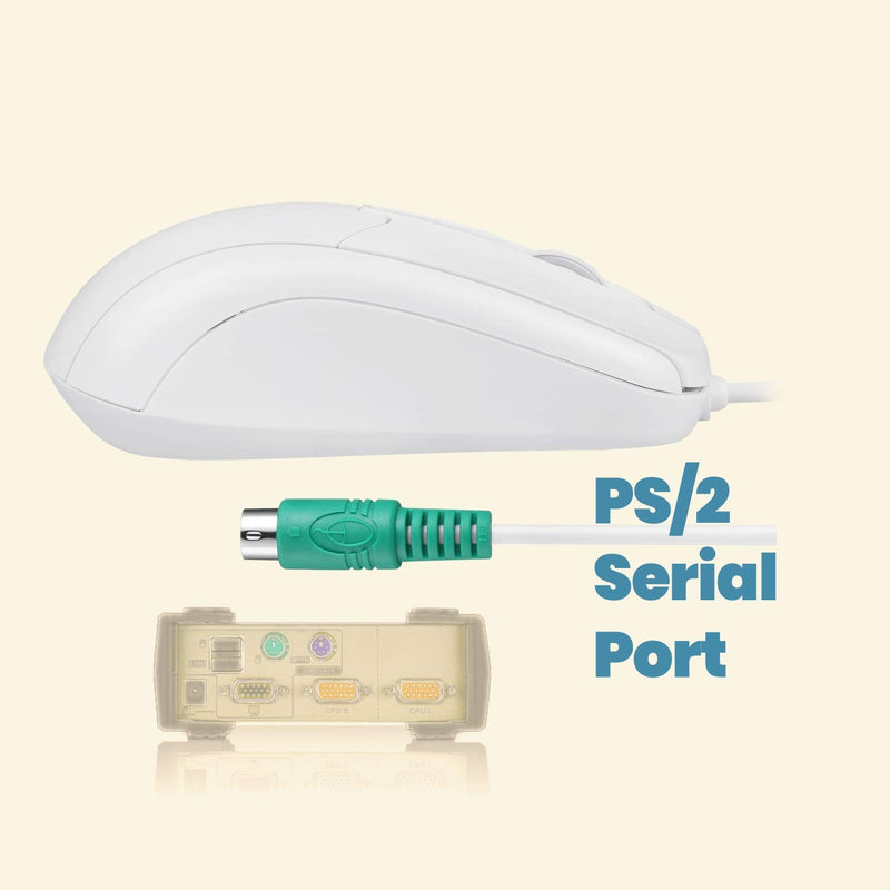 [Australia - AusPower] - Perixx PERIMICE-209 P, Wired PS2 Optical Mouse with Scroll Wheel and 1000 DPI, White (11832) Ergo-White 