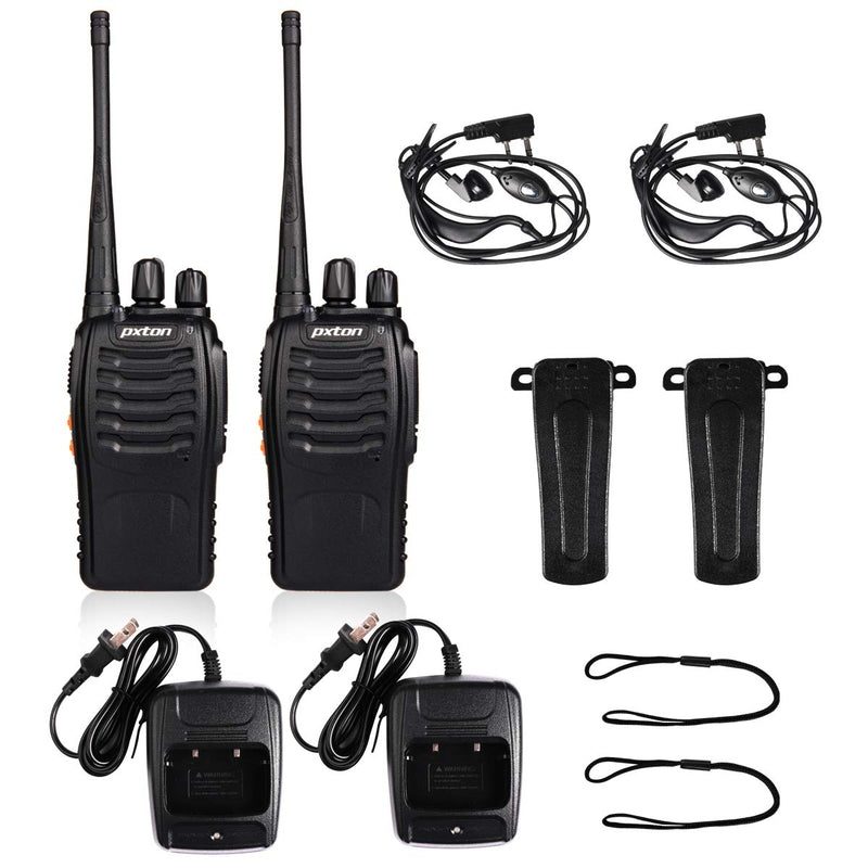 [Australia - AusPower] - pxton Walkie Talkies Rechargeable Long Range Two-Way Radios with Earpieces,2-Way Radios UHF Handheld Transceiver Walky Talky with Flashlight Li-ion Battery and Charger（2 Pack） 