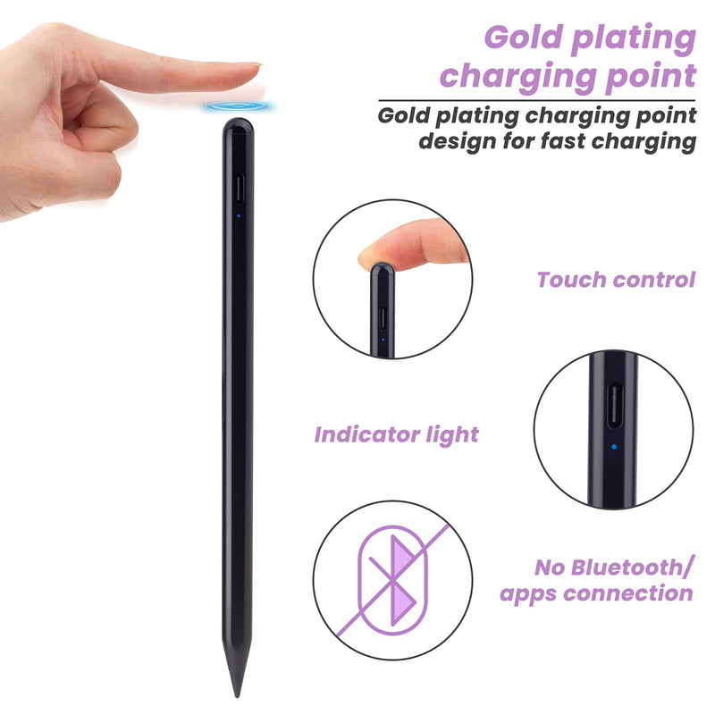 [Australia - AusPower] - 2021 Stylus Pencil for Apple iPad Mini 6,iPad Air 10.9" 4th Gen,iPad Pro 12.9" 5th/4th/3rd Gen,iPad Pro 11" 3rd/2nd/1st Gen Tilt and Palm Rejection Pen Compatible with All iPad 2018-2021,Black Black 