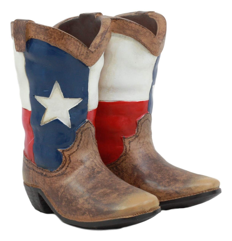 [Australia - AusPower] - Ebros Western Cowboy Or Cowgirl Texas Flag Boots Salt And Pepper Shakers Set With Decorative Resin Display Holder Figurine And Glass Shakers Kitchen Two Step Spice Decor 