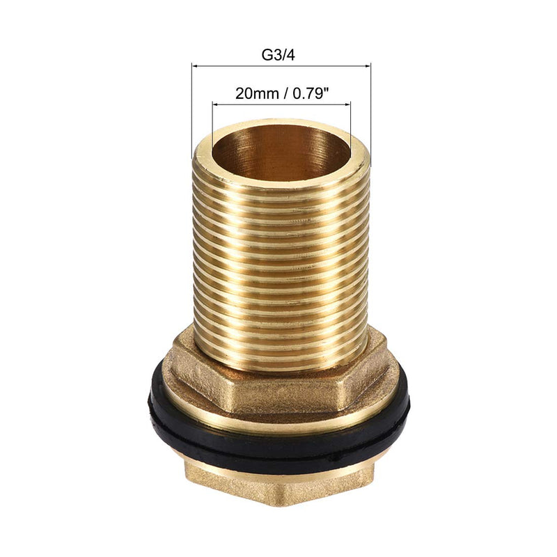 [Australia - AusPower] - uxcell Bulkhead Fitting, G3/4 Male, Tube Adaptor Hose Fitting, with Silicone Gaskets, for Water Tanks, Brass, Gold Tone 