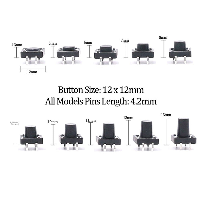 [Australia - AusPower] - Hilitchi 250-Pcs 6 x 6mm 12 x 12mm Tactile Push Button Switch Micro Momentary Tact Assortment Kit - 20 Value / 4 Pins 